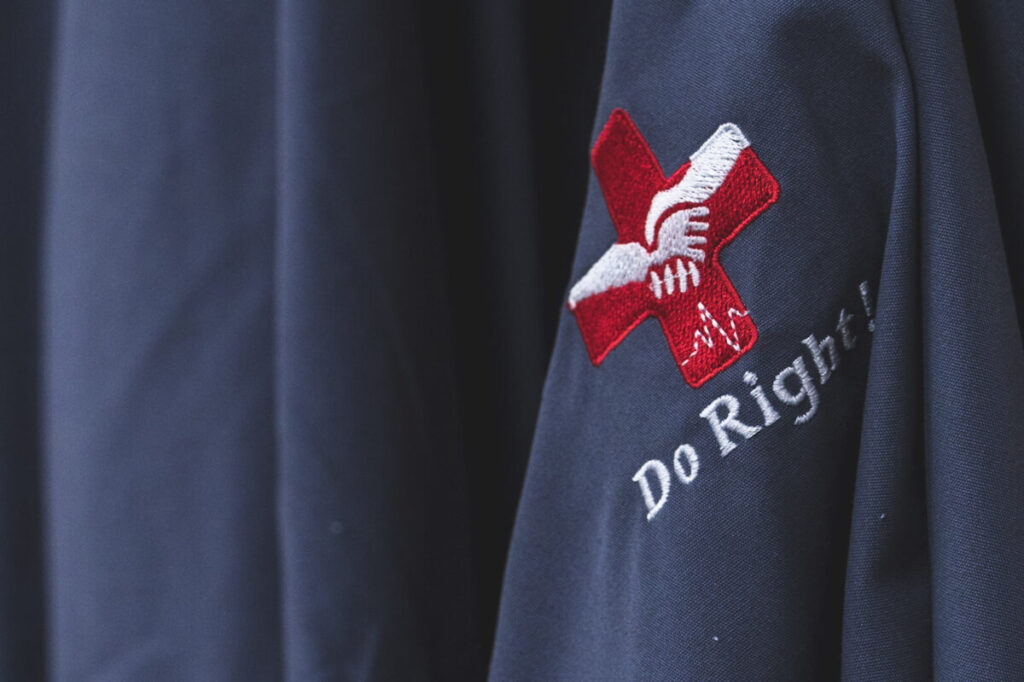 Do Right patch on shirt